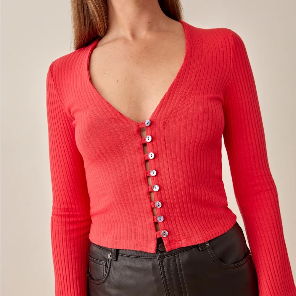 NWT Reformation Gellar Bell Sleeve Ribbed Crop Top